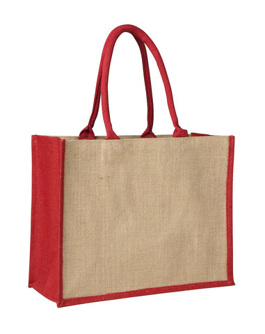 Contrast Red Laminated Jute Supermarket Bag